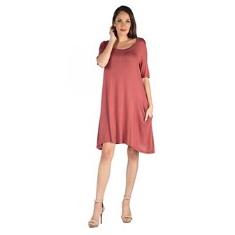 Women's 24seven Comfort Apparel Roundneck Flared Shirtdress with Pockets