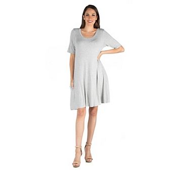 Women's 24seven Comfort Apparel Roundneck Flared Shirtdress with Pockets