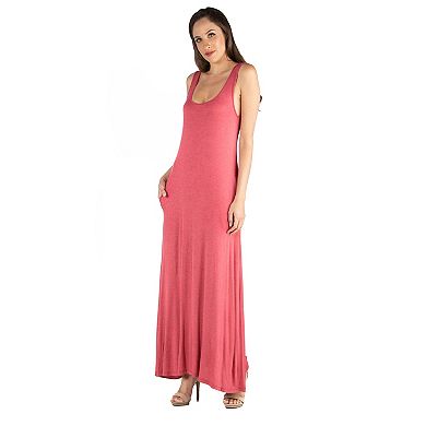 Women's 24seven Comfort Apparel Scoopneck Sleeveless Tank Top Maxi Dress with Pockets