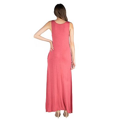 Women's 24seven Comfort Apparel Scoopneck Sleeveless Tank Top Maxi Dress with Pockets