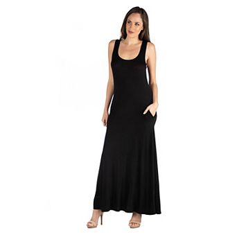 Women's 24seven Comfort Apparel Scoopneck Sleeveless Tank Top Maxi Dress with Pockets