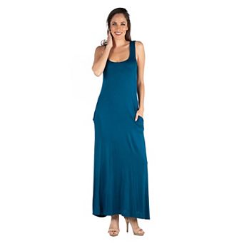 Women's 24seven Comfort Apparel Scoopneck Sleeveless Tank Top Maxi Dress with Pockets