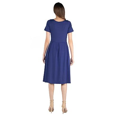 Women's 24seven Comfort Apparel Short Sleeve Midi Dress with Pockets