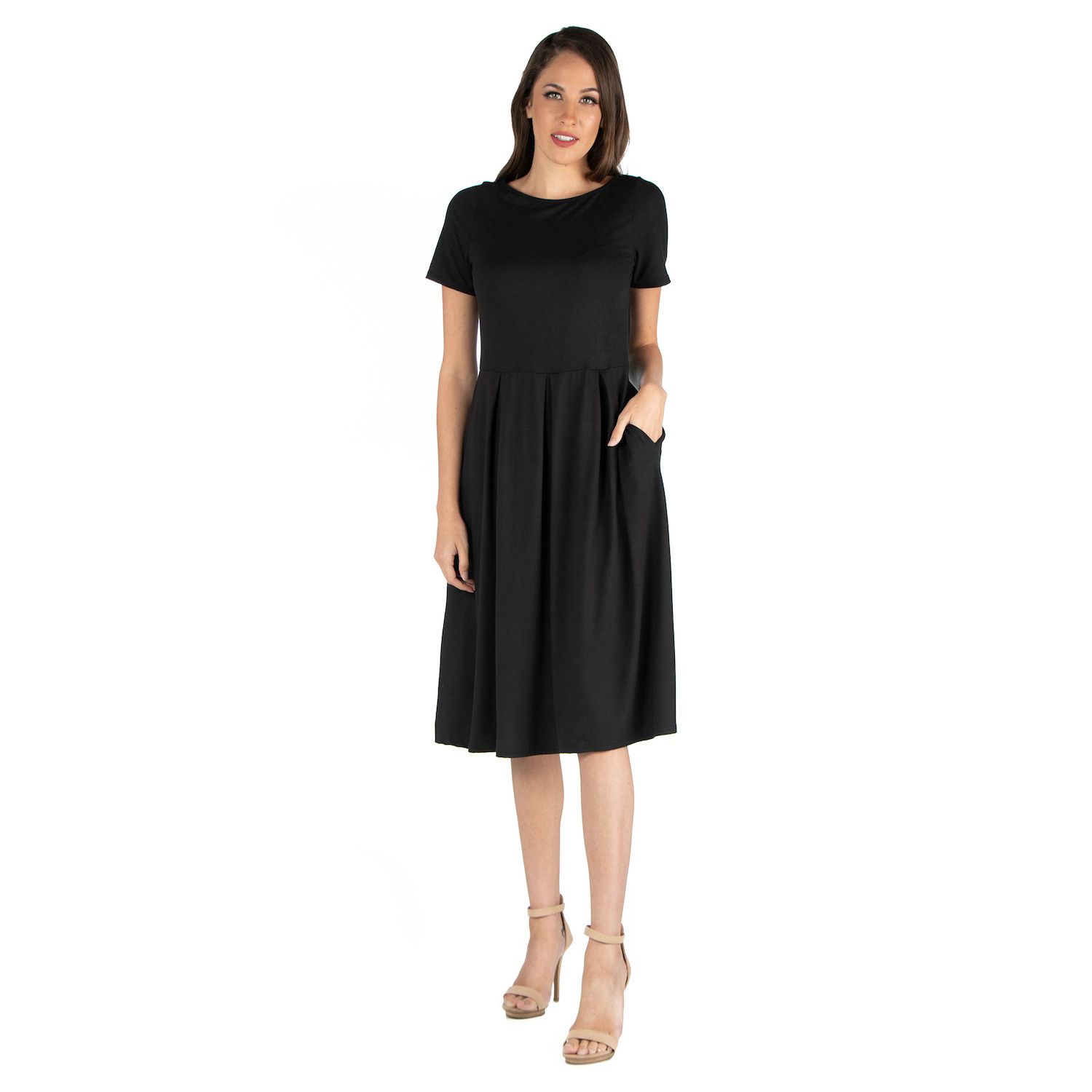 Женские платья 24Seven Comfort Apparel Short Sleeve Midi Dress with Pockets