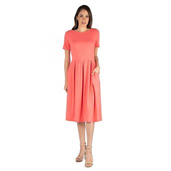 Women's 24seven Comfort Apparel Short Sleeve Midi Dress with Pockets
