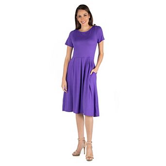 Women's 24seven Comfort Apparel Short Sleeve Midi Dress with Pockets