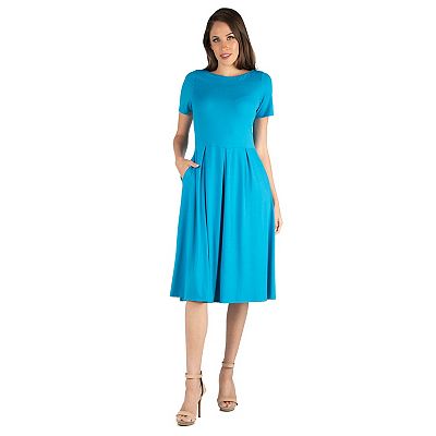knee length dresses for ladies Short Sleeve Pocket Swing Midi Dress main image 1