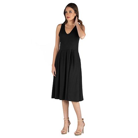 Женские платья 24seven Women's 24seven Comfort Apparel Fit And Flare Sleeveless Midi Tank Top Dress with Pockets