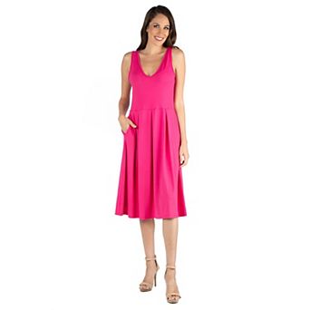 Women's 24seven Comfort Apparel Fit And Flare Sleeveless Midi Tank Top Dress with Pockets