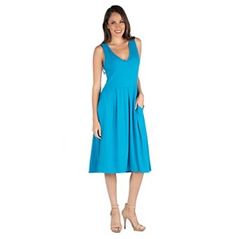 Women's 24seven Comfort Apparel Fit And Flare Sleeveless Midi Tank Top Dress with Pockets