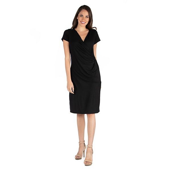 Women's 24seven Comfort Apparel Cap Sleeve Faux Wrap Dress