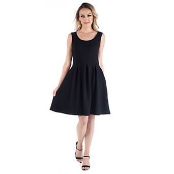 Women's 24seven Comfort Apparel Scoopneck Sleeveless Pleated Skater Dress with Pockets
