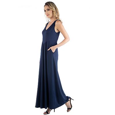 Women's 24seven Comfort Apparel Sleeveless V-Neck Tank Top Maxi Dress, Size: Medium, Navy