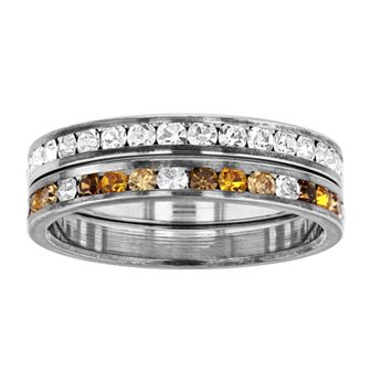 Traditions Jewelry Company Fine Silver Plated Earth Tone & Clear Crystal Channel Ring Set