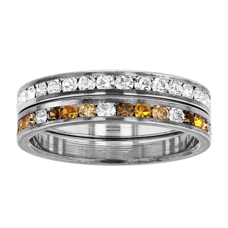 Traditions Jewelry Company Fine Silver Plated Earth Tone & Clear Crystal Channel Ring Set, Women's, Size: 7, Silver Tone
