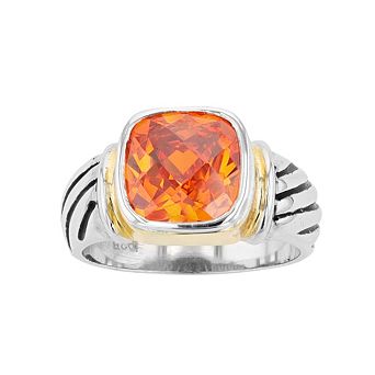 Traditions Jewelry Company Sterling Silver Orange Crystal Textured Channel Ring