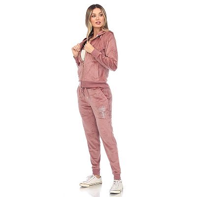 Women's White Mark Rhinestone 2-Piece Velour Tracksuit Set Women's White Mark Rhinestone 2-Piece Velour Tracksuit Set
