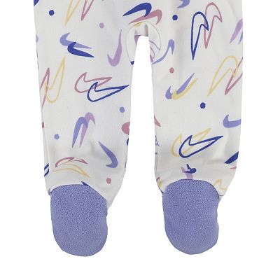 Baby Nike Fleece Allover Logo Print Sleep & Play One Piece Pajamas