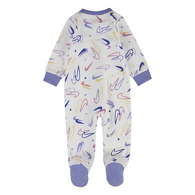 Baby Nike Fleece Allover Logo Print Sleep & Play One Piece Pajamas