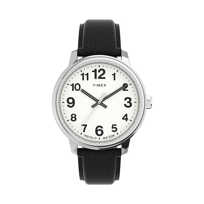 Timex® Easy Reader® 43 MM Men's Bold Leather Strap Watch - TW2V21200JT, Size: Large, Black