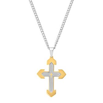 Steel Nation Men's Two Tone "The Lord's Prayer" Stacked Cross Pendant Necklace