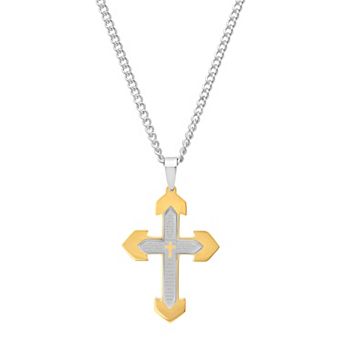 Steel Nation Men's Two Tone "The Lord's Prayer" Stacked Cross Pendant Necklace