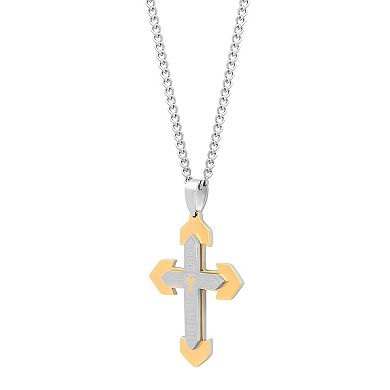 Steel Nation Men's Two Tone The Lord's Prayer Stacked Cross Pendant Necklace