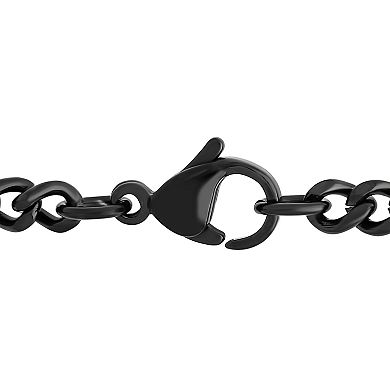 Steel Nation Men's Black Stainless Steel Crystal Cross Pendant Necklace