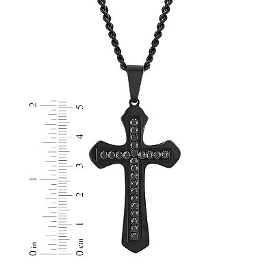 Steel Nation Men's Black Stainless Steel Crystal Cross Pendant Necklace