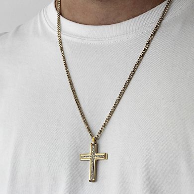 Steel Nation Men's Gold Tone Stainless Steel Crystal Cross Pendant Necklace