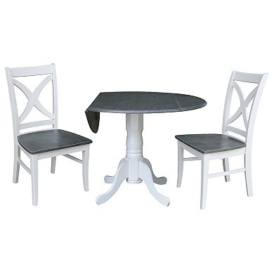 International Concepts Dual Drop Leaf Dining Table & X-Back Chair 3-piece Set