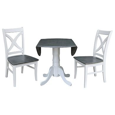 International Concepts Dual Drop Leaf Dining Table & X-Back Chair 3-piece Set