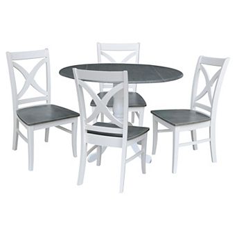 International Concepts Dual Drop Leaf Dining Table & X-Back Chair 5 pc Set