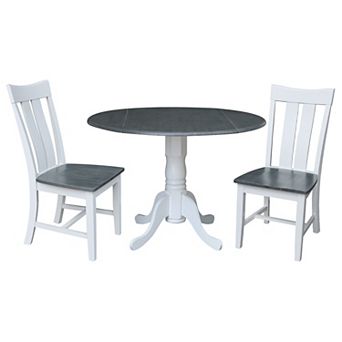 International Concepts Drop Leaf Dining Table & Slat Back Chair 3 pc Set