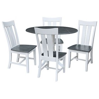 International Concepts Drop Leaf Dining Table & Slat Back Chair 5 pc Set