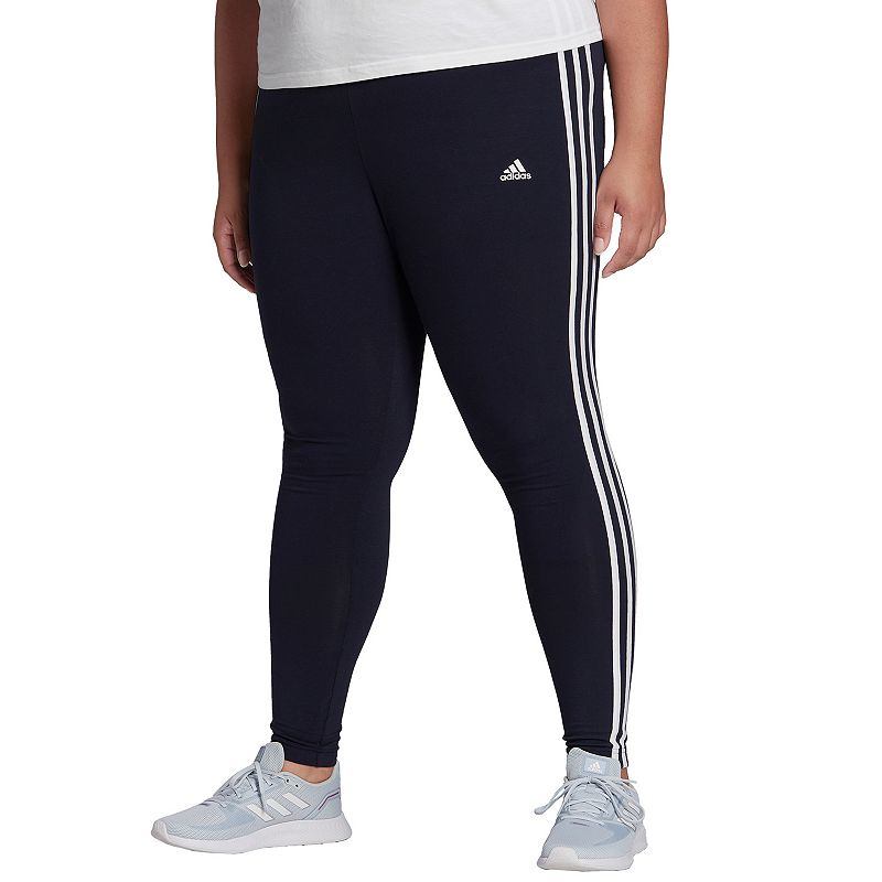 Plus Size adidas 3-Stripe Leggings, Womens, Size: 1XL, Dark Blue