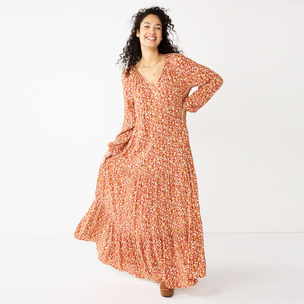 kohls floral maxi dress Women's Sonoma Goods For Life® Tiered Long Sleeve Maxi Dress