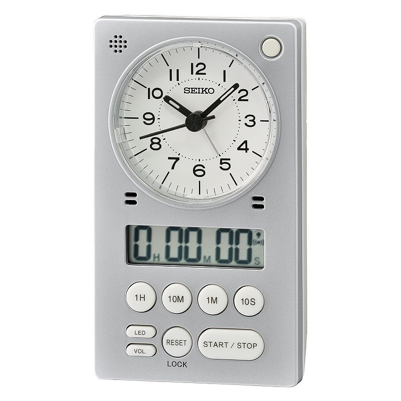 Seiko 3-in-1 Alarm Clock Table Decor, Silver