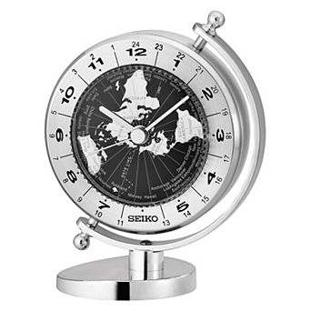 Seiko Silver Finish Globe Clock Table Decor
