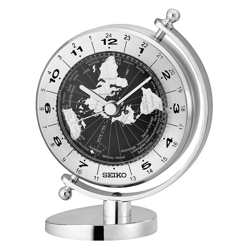 Seiko Silver Finish Globe Clock Table Decor
