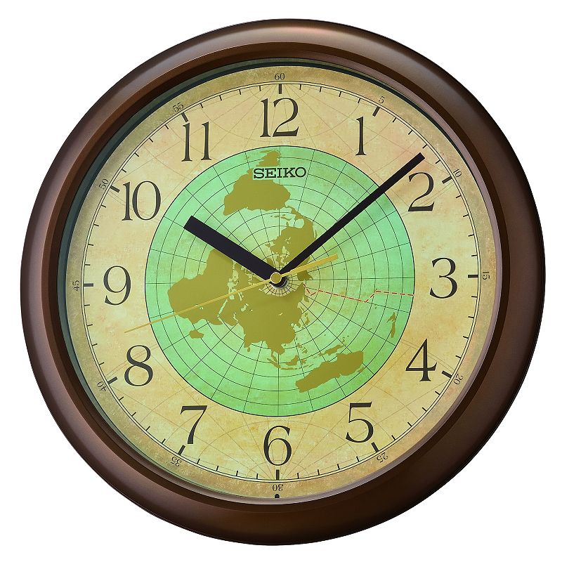 Seiko World Globe Wall Clock, Brown