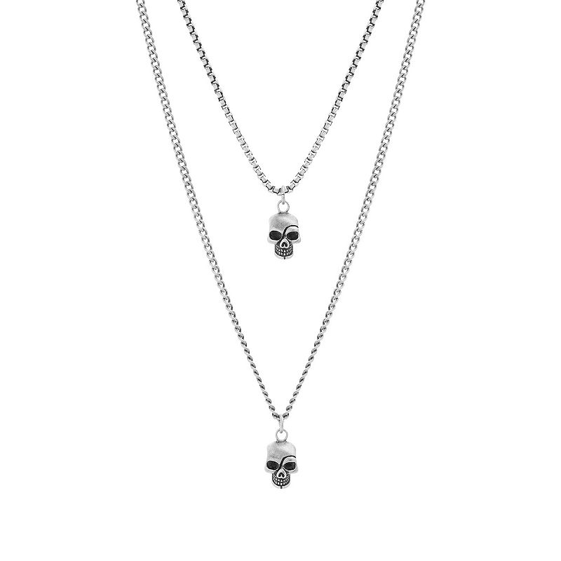 1913 Mens Stainless Steel Layered Skull Pendant Necklace, Size: 24, Mul