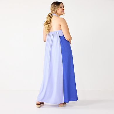 Plus Size Nine West Halter Neck Colorblock Maxi Dress