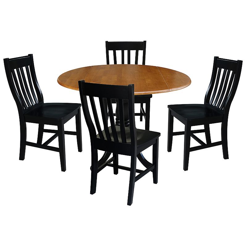 International Concepts Drop Leaf Two Tone Dining Table & Slatback Chair 5-p