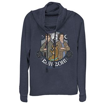 Juniors' Scooby-Doo Scoobynatural Ruh-Roh Group Shot Text Cowlneck Graphic Lightweight Long Sleeve