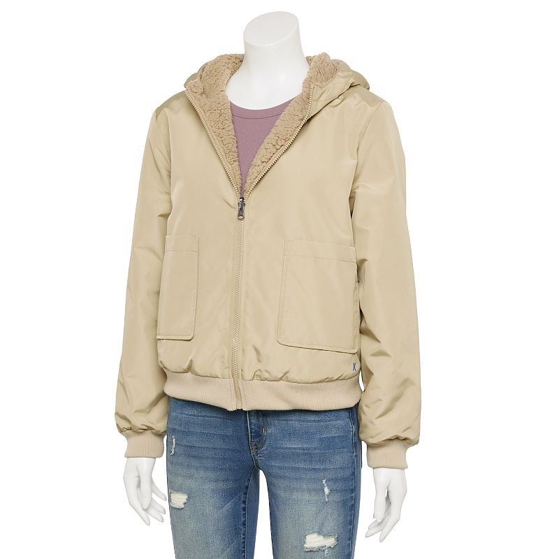 Juniors Hurley Reversible Beige Sherpa Bomber Jacket, Girls, Size: XL, Da