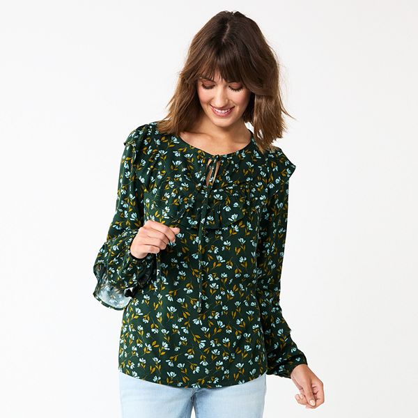 Women s Sonoma Goods For Life Long Sleeve Ruffle Peasant Top