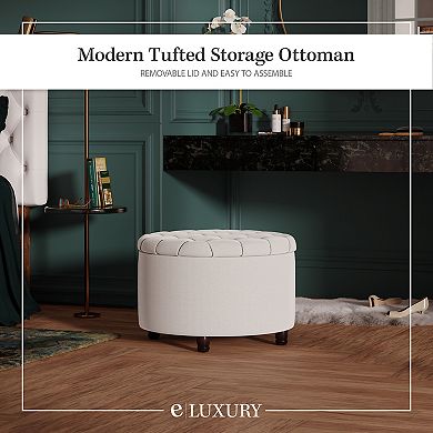 Round Tufted Storage Ottoman