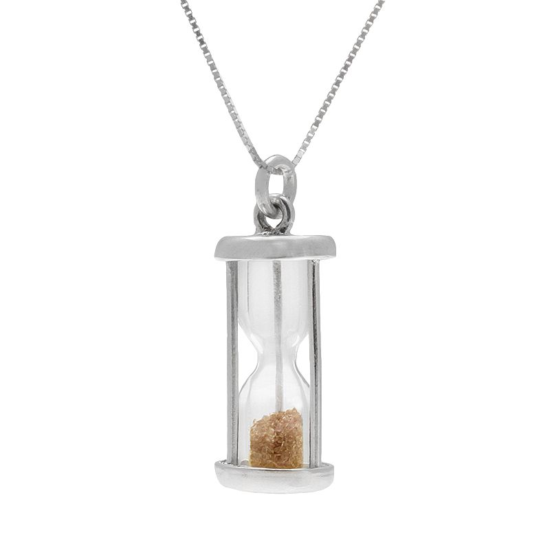 Sterling Silver Gemstone Hourglass Pendant, Womens, Size: 18, Orange