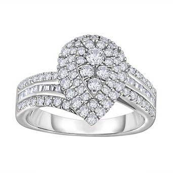 14k White Gold 3/4 Carat T.W. Diamond Teardrop Cluster Engagement Ring